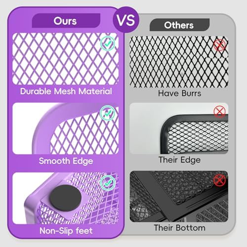 Mesh Pen Organizer for Desk, 13 Compartments with Drawer， Purple - Image 4