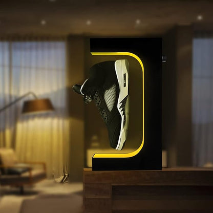 UVEHAS Levitating Shoe Display Stand, Floating Sneaker Stand with Remote 16 Colors LED Light Rotating Magnetic Levitation Shoe Rack for Home Decor Store Advertising Exhibition Shoes Collectors
