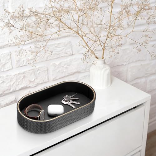 Key Tray for Entryway Table PU Leather Nightstand Organizer,Black - Image 7