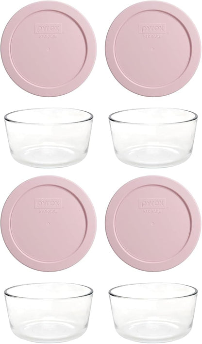 Pyrex 7200 2-Cup Glass Bowl & 7200-PC With Lid (4-Pack) - Made in USA (Light Pink)