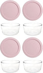 Pyrex 7200 2-Cup Glass Bowl & 7200-PC With Lid (4-Pack) - Made in USA (Light Pink)