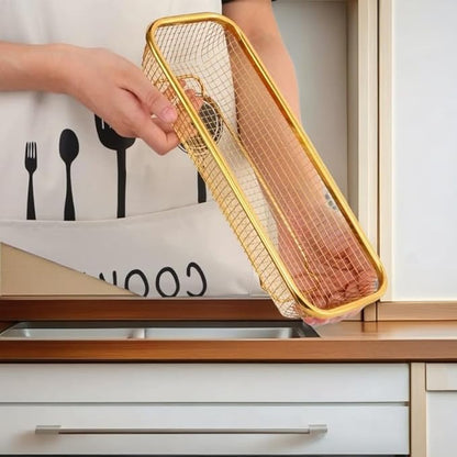 4-Pack Gold Flatware Organizer - Sturdy Mesh Design, Dishwasher-Safe & Easy-Clean Utensil Holder, Silverware Container Drawer Storage