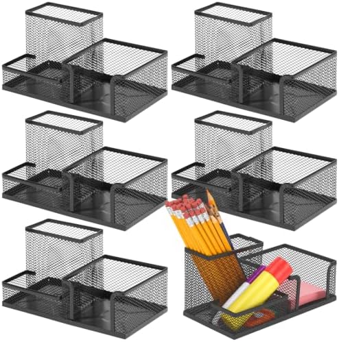 6 Packs Mesh Pen Holders, 3 Compartment Mesh Pencil Holder Desk Pen Organizer Black Metal Desk Organizer Pen Organizer Metal Office Supply Organizer For Desk, Workspace, Home by Unknown