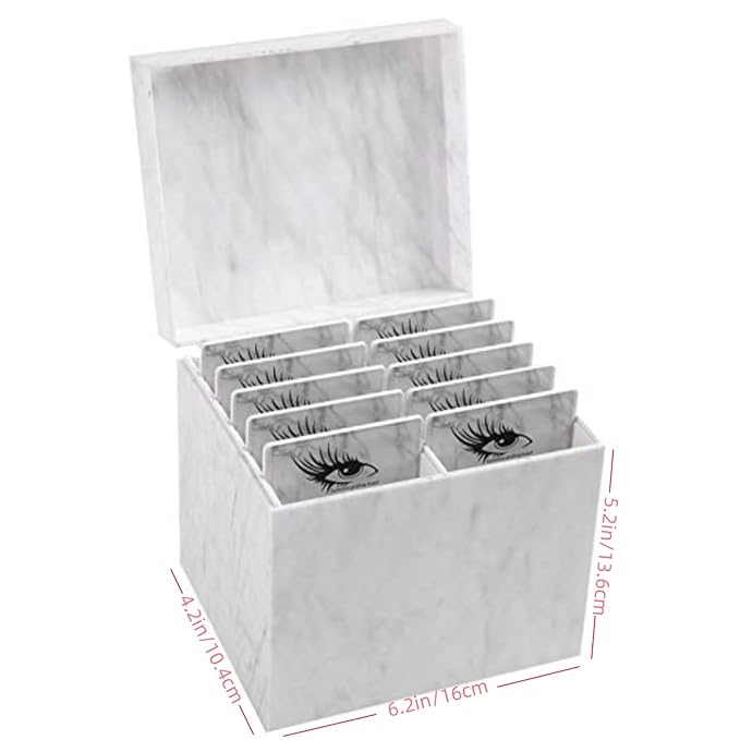 10 Layers Acrylic Eyelash Storage Box,Eyelash Holder Extension Tool,Makeup Organizer False Eyelashes Glue Pallet Holder, Grafting Eye lashes Close-Packed Display with 10 Pallets (Marble White)