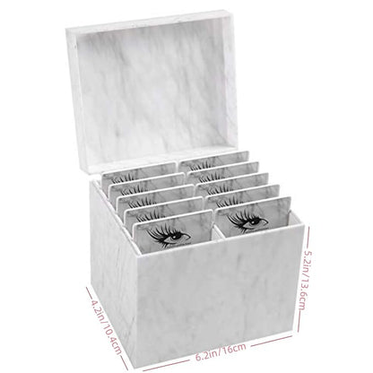 10 Layers Acrylic Eyelash Storage Box,Eyelash Holder Extension Tool,Makeup Organizer False Eyelashes Glue Pallet Holder, Grafting Eye lashes Close-Packed Display with 10 Pallets (Marble White)