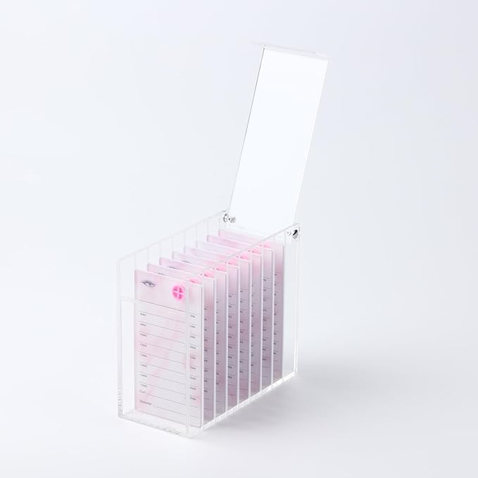 Acrylic Transparent Eyelash Storage Box, 8 Layers False Eyelashes Glue Pallet Holder Display Grafting Eye lashes Extension Close-Packed Display with 8 Pallets Clear Makeup Organizer (Marble Pink)