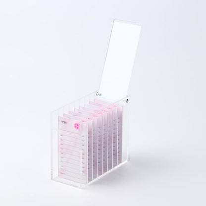 Acrylic Transparent Eyelash Storage Box, 8 Layers False Eyelashes Glue Pallet Holder Display Grafting Eye lashes Extension Close-Packed Display with 8 Pallets Clear Makeup Organizer (Marble Pink)