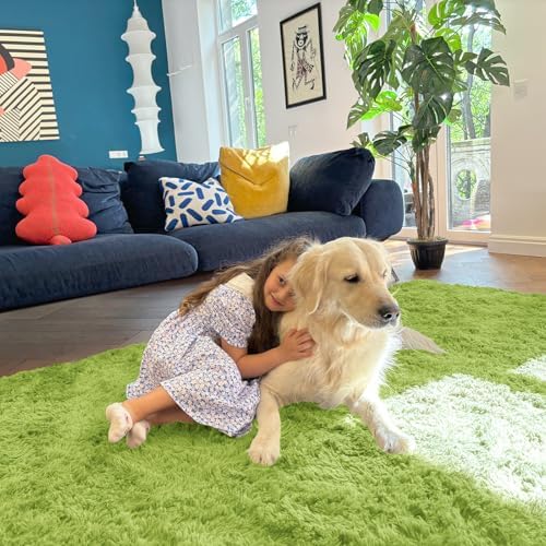 OLANLY 2x8 Machine Washable Runner Rugs for Hallway, Soft Fluffy Shaggy Bedside Rugs for Bedroom, Living Room, Indoor Floor Carpet for Kids Girls Boy, Nursery Rooms, Home Decor Aesthetic, Grass Green - Image 6