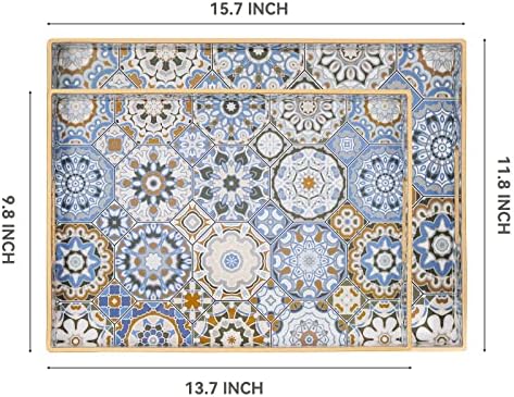 AGIOTA 2 Pcs Serving Tray with Handles Bohemian Decorative Tray Large Ottoman Trays for Living Room Blue Coffee Table Trays for Breakfast - Image 4