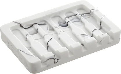INIUNIK Self Draining Soap Dish - Marble Look Soap Holder Tray Savers Box Container Sponge Holder for Bathroom Shower Kitchen, White