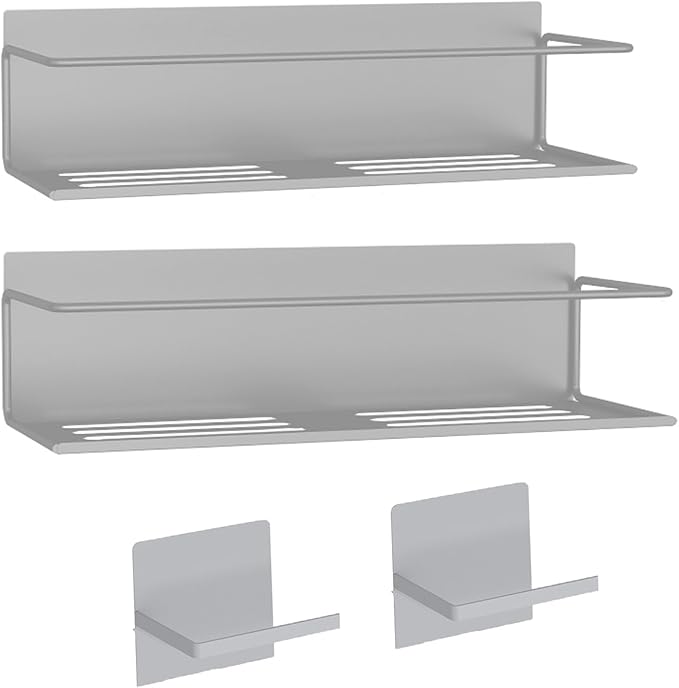 Magnetic Spice Rack For Refrigerator, Space Saving Magnetic Shelf For Fridge Grey 2 Pack With Magnetic Paper Towel Holder