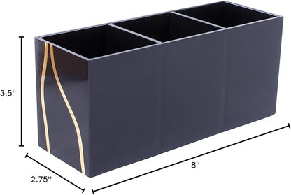 Super Z Outlet Cosmetic Makeup Organizer for Lipstick, Eyeliner Brushes, Lip Pencil Display Rack 3 Slot Vanity Top Holder (Black Gold)