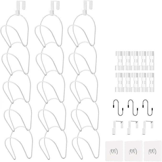 LINFIDITE 15 Pack Baseball Hat Rack Hanger Holder Organizer Multi Hook Wall Mounted Over Door Cap Display Storage Rack Cap Holder, Closet HangingStorage Rack w Hanging Hook White