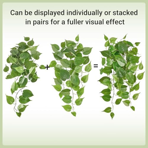 Mkono Fake Hanging Plants, 2pcs Artificial Plants for Home Decor Indoor Fake Vines Greenery for Bedroom Wall Living Room Bathroom Kitchen Office Christmas Decor, Pothos(No Flowerpot) - Image 3