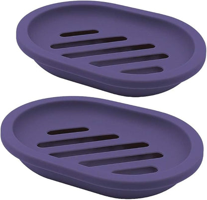 Soap Dish with Water Drainage Design for Drying and Saving Soap, Bathroom Kitchen Sponges Holder (Purple - Oval) 2 Pack