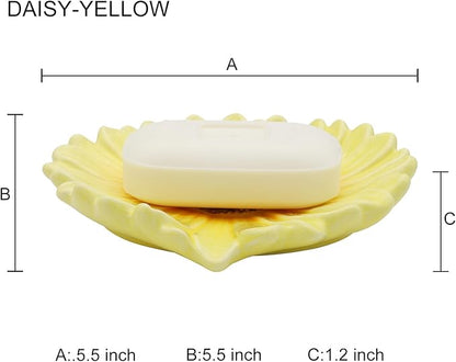 Self Draining Soap Dish Inspired by Daisy Flower Ceramic Waterfall Soap Dish Soap Savers for Bathroom,Shower,Bar Counter