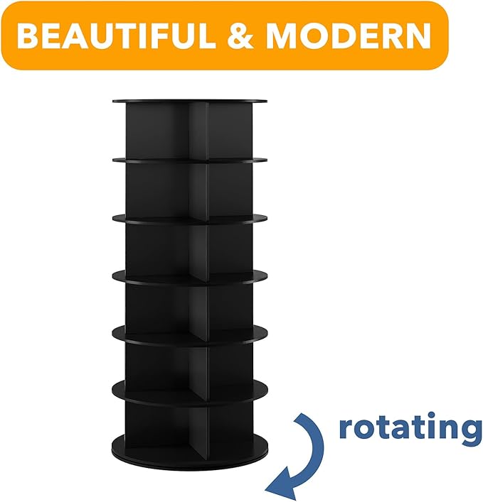 SpaceAid Black 6-Tier Spinning Rotating Shoe Rack Organizer, Shoe Display Tower Lazy Susan, Revolving Shoes Rack StorageOrganization, 360 Vertical Bags Holder Rotate Organizer