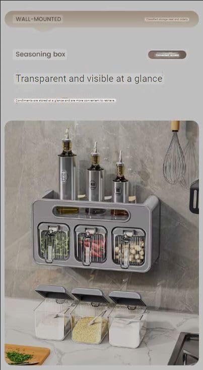 Spice Box, Wall Mounted Spice Box,Wall Mounted Durable Multi Condiment Dispenser Bottle Kitchen Spice Spot for Sugar Food Storage, 3 Grids stylish look