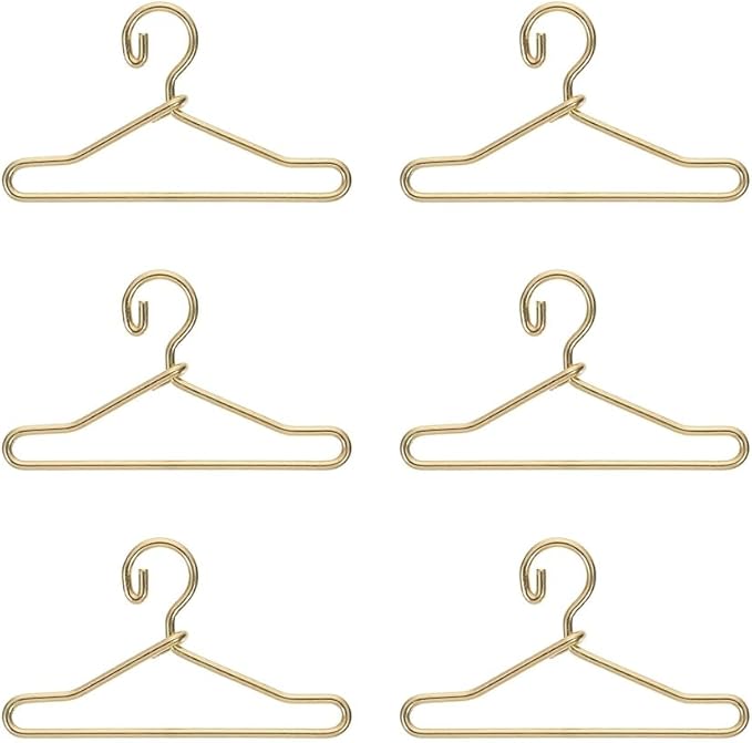 20Pcs Mini Hangers Metal Doll Clothes Holders Wire Rack Stand Doll Clothes Rack for Doll Clothes Gown Dress Outfit Doll Clothes Accessories (Gold,7.5cm)