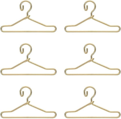 20Pcs Mini Hangers Metal Doll Clothes Holders Wire Rack Stand Doll Clothes Rack for Doll Clothes Gown Dress Outfit Doll Clothes Accessories (Gold,7.5cm)