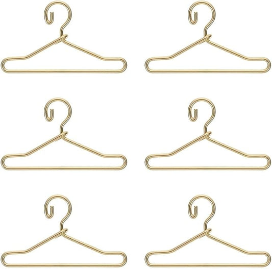 20Pcs Mini Hangers Metal Doll Clothes Holders Wire Rack Stand Doll Clothes Rack for Doll Clothes Gown Dress Outfit Doll Clothes Accessories (Gold,7.5cm)