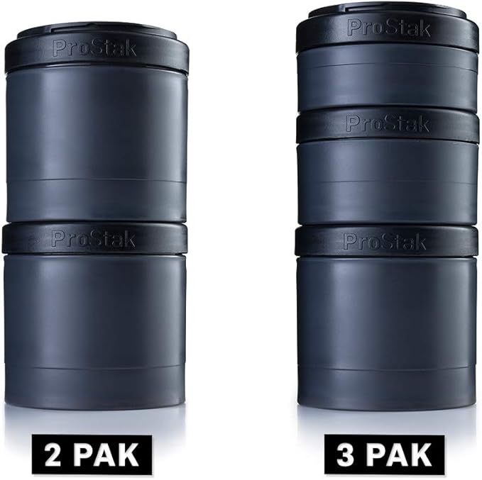 BlenderBottle ProStak Twist n' Lock Storage Jars Expansion 2-Pak with Pill Tray, All Black