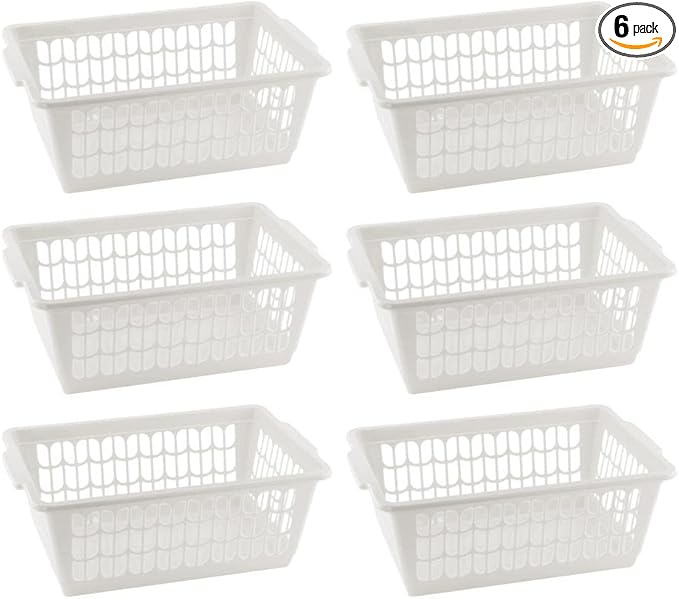 YBM HOME Plastic Perforated Storage Basket Bin Office Drawer, Shelf Desktop Countertop Tray Organizer 32-1188 (6, White)