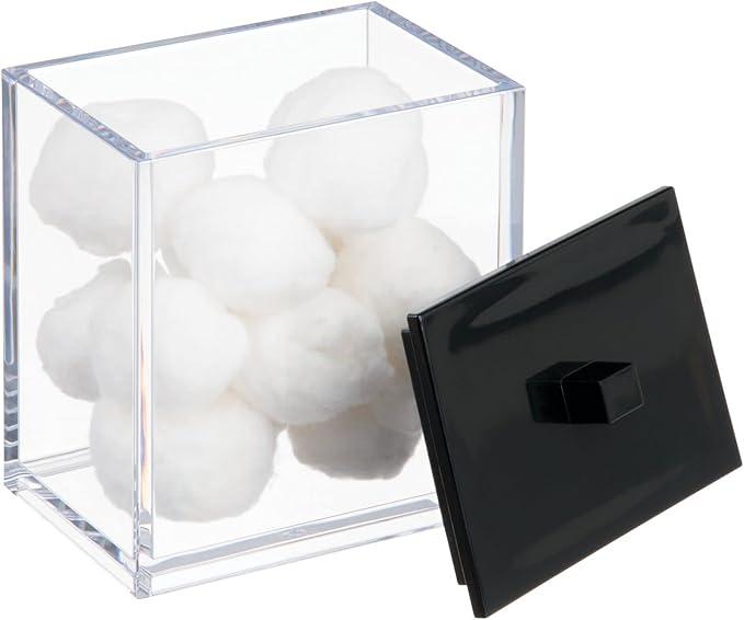 mDesign Plastic Rectangle Apothecary Canister - Organizer for Bathroom Vanity Countertop Shelf Decor - Holds Cotton Swabs, Soap, Makeup, Bath Salts - Lumiere Collection - 2 Pack - Clear/Matte Black