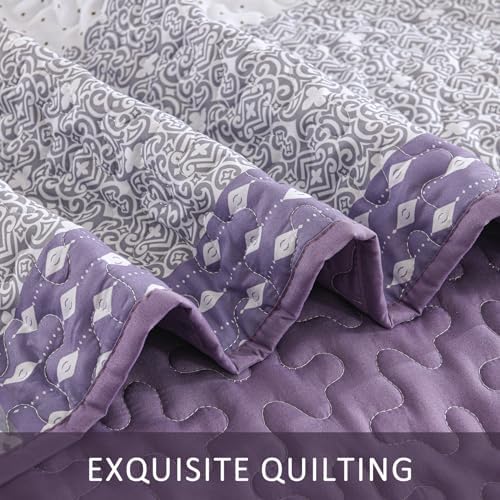 WONGS BEDDING Purple King Quilt Bedding Set, Bohemian Stripe Bedspread - Image 7