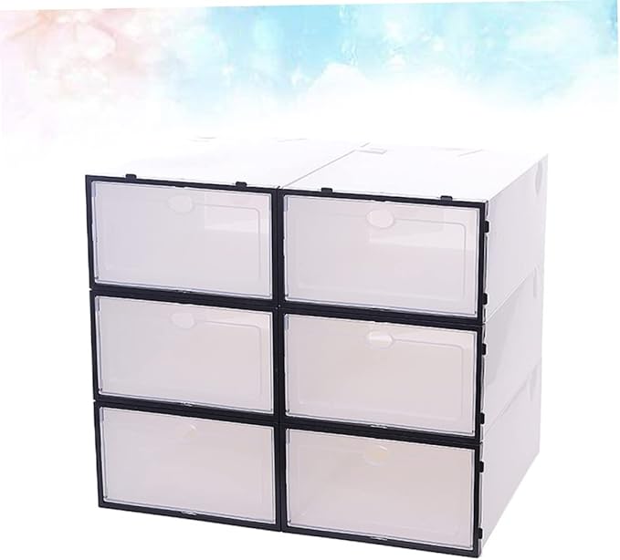 Cabilock 6PCS Thickened Transparent Shoe Boxes for Men Plastic Footwear Storage Organizer Stackable and Shoe Containers with Clear Design for Closet Shelf Organization