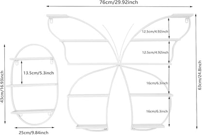 Butterfly Wall-Mounted Nail Polish Rack Set of 5-11LBs/Rack Capacity, Adjustable Cosmetic Display for Salon & Home Spa (White)