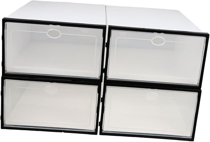 4pcs Plastic Shoe Box Organizing Storage Containers Lids Bins for Shoes Home Organizer and Stackable Design