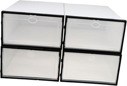 4pcs Plastic Shoe Box Organizing Storage Containers Lids Bins for Shoes Home Organizer and Stackable Design