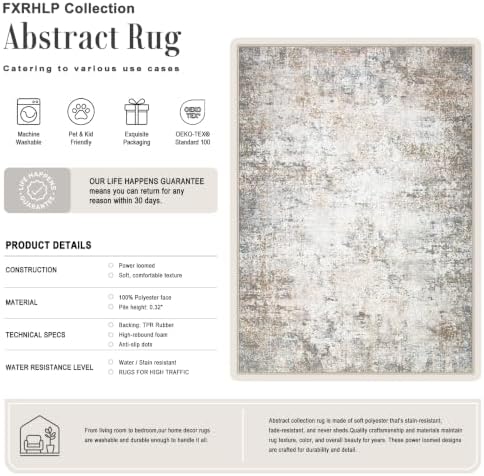 Area Rug Living Room: 3x5 Modern Washable Indoor Soft Carpet Brown - Image 2