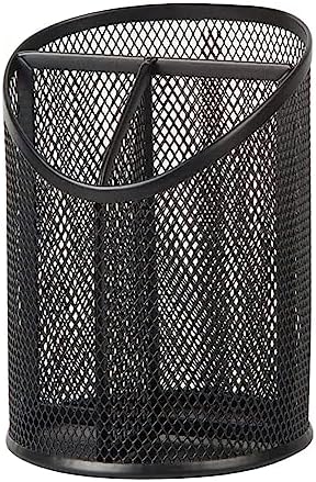 AKOAK Metal Net Pen Holder, Black 3 Compartments Pencil Organizer, Makeup Brush Organizer, for Office, Home, School, Desktop Organizer - Pack of 1 by AKOAK