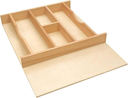 Silverware Drawer Organizer - Trim-to-Fit with Adjustable Dividers for Kitchen Utensil Storage, Beech Wood Frame with 11 Sizes (16.22" W x 22" D)