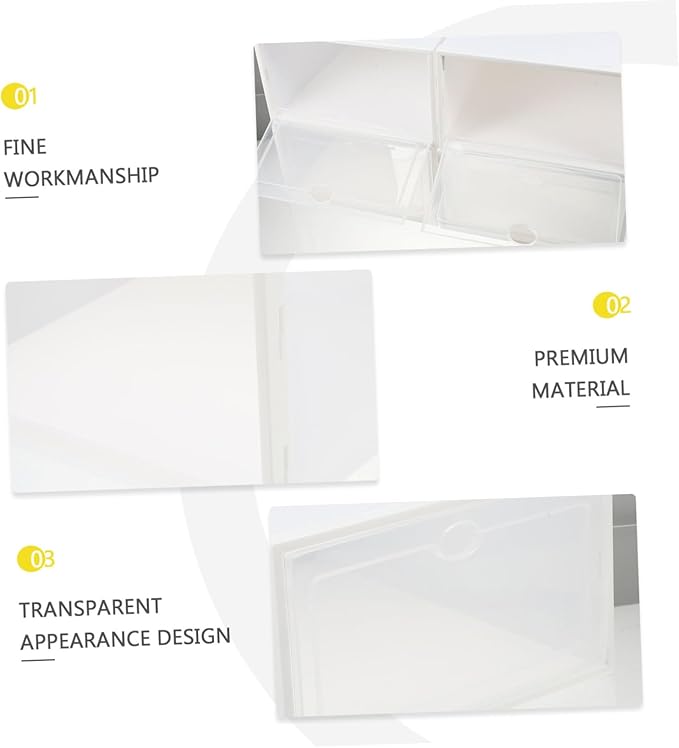 VILLCASE 4pcs Thickened Transparent Plastic Shoe Boxes Home Use Dustproof Shoe Storage Holders with White Frame Stackable Organizer Containers