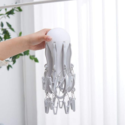 Foldable Clip and Drip Hanger, 8-Claw Octopus Hanging Dryer with 16 Clips, Portable Underwear Hangers, Simple to Fold and Place