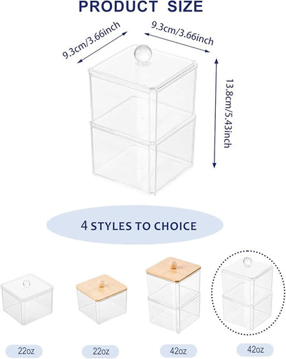 Cotton Swab Holder with Clear Plastic Lid, Double Layer Cotton Bud Dispenser, Premium Plastic Organizer for Guest Bathroom Vanity, Floss Pick & Hair Tie Storage Container
