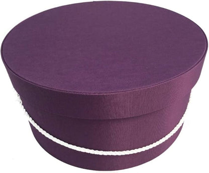 Sarah's Hat Boxes Classic Amethyst Hat Box – 12.75" x 6.5" (Dia. x Ht.) Handmade in USA – Odorless Non-Toxic Adhesive, Cording Handle – Premium Storage for Hats & Accessories