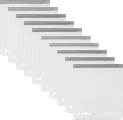 Lerine Reusable 2 Gallon Freezer Bags Dishwasher Safe, 13"x15.6", Reusable Freezer Bags 2Gallon Large Capacity, Leakproof BPA Free Food Storage Bags for Marinate Meats (Gray, 10 Pack 2 Gallon Bags)
