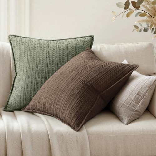 Decorative Waffle Euro Sham Pillow Covers 26x26 Brown 2 Pack - Image 2