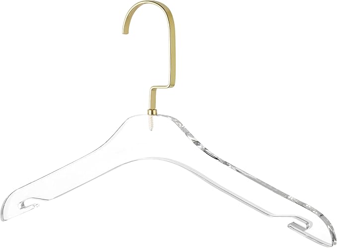 HomeCube USA Clear Acrylic Clothes Hangers with Gold Hooks – Heavy Duty Lucite Design, Elegant & Sturdy for Sweaters, Suits, Jackets, Shirts, Dresses & Boutique Use (10, Small 13")