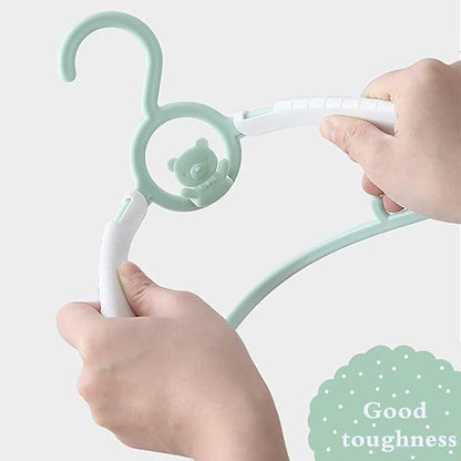 HGYZE Baby Nursery Closet Hangers, Ultra-Thin Non-Slip and Extendable Laundry Infant Pant Hanger for Newborn Clothes -20pcs Green Gifts- Adjustable Children Coat Hanger for Girl Boy Toddler Kids Child