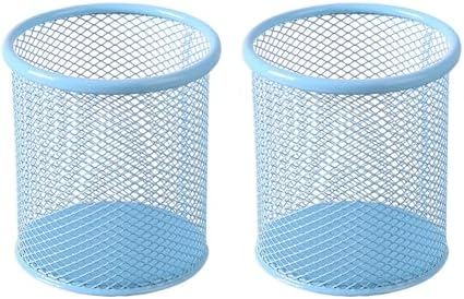 2 Pcs Wire Mesh Pen Cups Metal Pen Cup Holders Pencil Holder Cups Make up Brush Cups Makeup Brush Holders Desk Pencil Organizers for Office and School Blue by UUYYEO