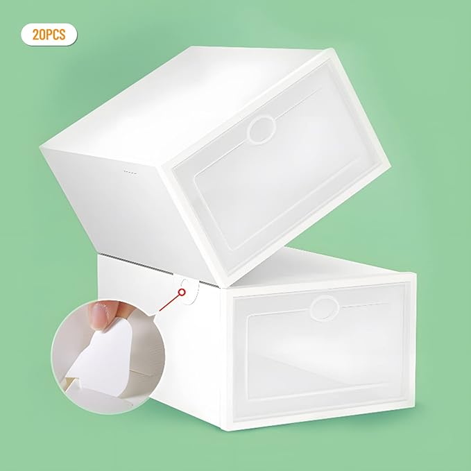 20 PCS Shoe Storage Boxes,Clear Plastic Clamshell Shoebox Stackable Shoe Organizer Foldable Display Box Container Closet Shelf Display Case Ventilation