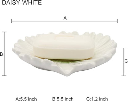 Self Draining Soap Dish Inspired by Daisy Flower Ceramic Waterfall Soap Dish Soap Savers for Bathroom,Shower,Bar Counter