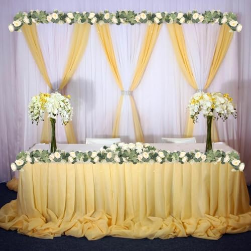 2 Packs Eucalyptus Garland with Flowers, 6.56ft Artificial Flower Greenery Garlands Natural Looking, Floral Garland Rose Vines for Party Wedding Table Backdrop Wall Decor - Image 5