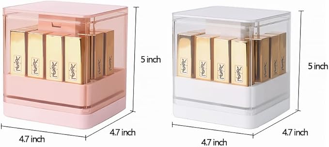 Acrylic Lipstick Holder with Lid, Press Lift Lip Gloss Holder Organizer, 12 Spaces Clear Makeup Lipgloss Display Case,Dust Free Lipstick Storage Box, Fit Most Lipsticks Lip Gloss(White)