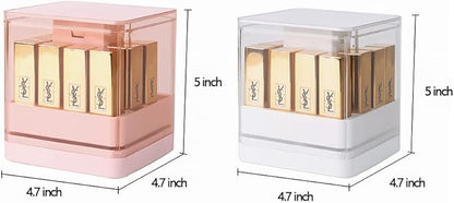 Acrylic Lipstick Holder with Lid, Press Lift Lip Gloss Holder Organizer, 12 Spaces Clear Makeup Lipgloss Display Case,Dust Free Lipstick Storage Box, Fit Most Lipsticks Lip Gloss(White)